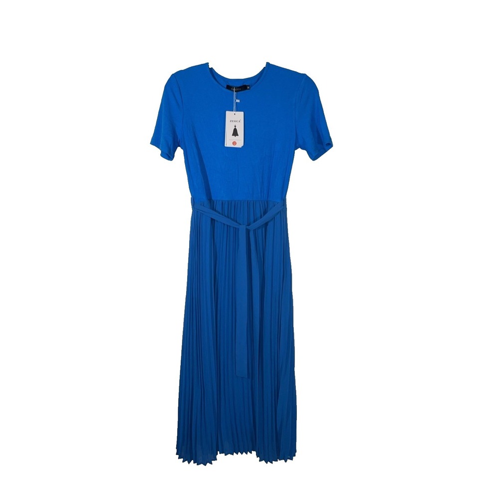 Zesica Womens Blue Pleated Midi Dress NWT Size M
